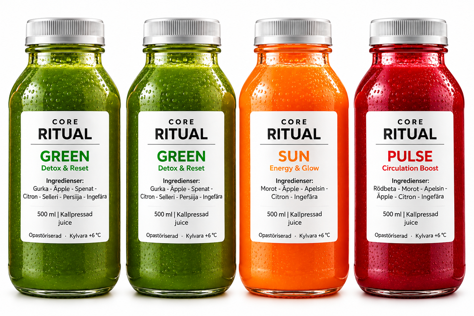 A collection of bottled smoothies in various flavors, displayed in a refrigerated case.